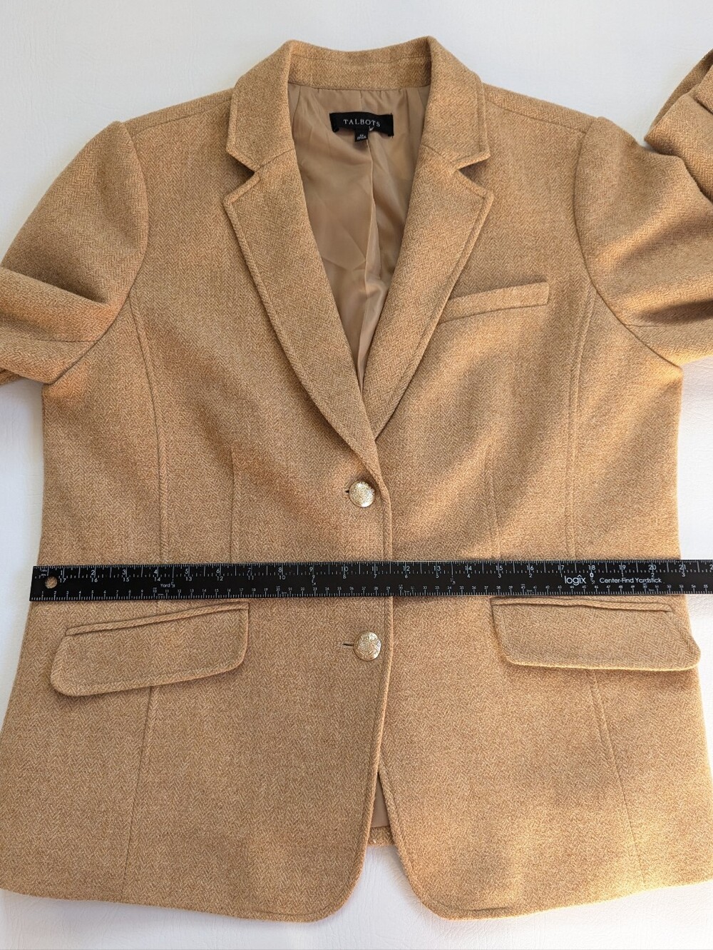 Talbots Classic Shetland Blazer Wool Blend Herringbone Size 16 Camel Tweed - Picture 9 of 15